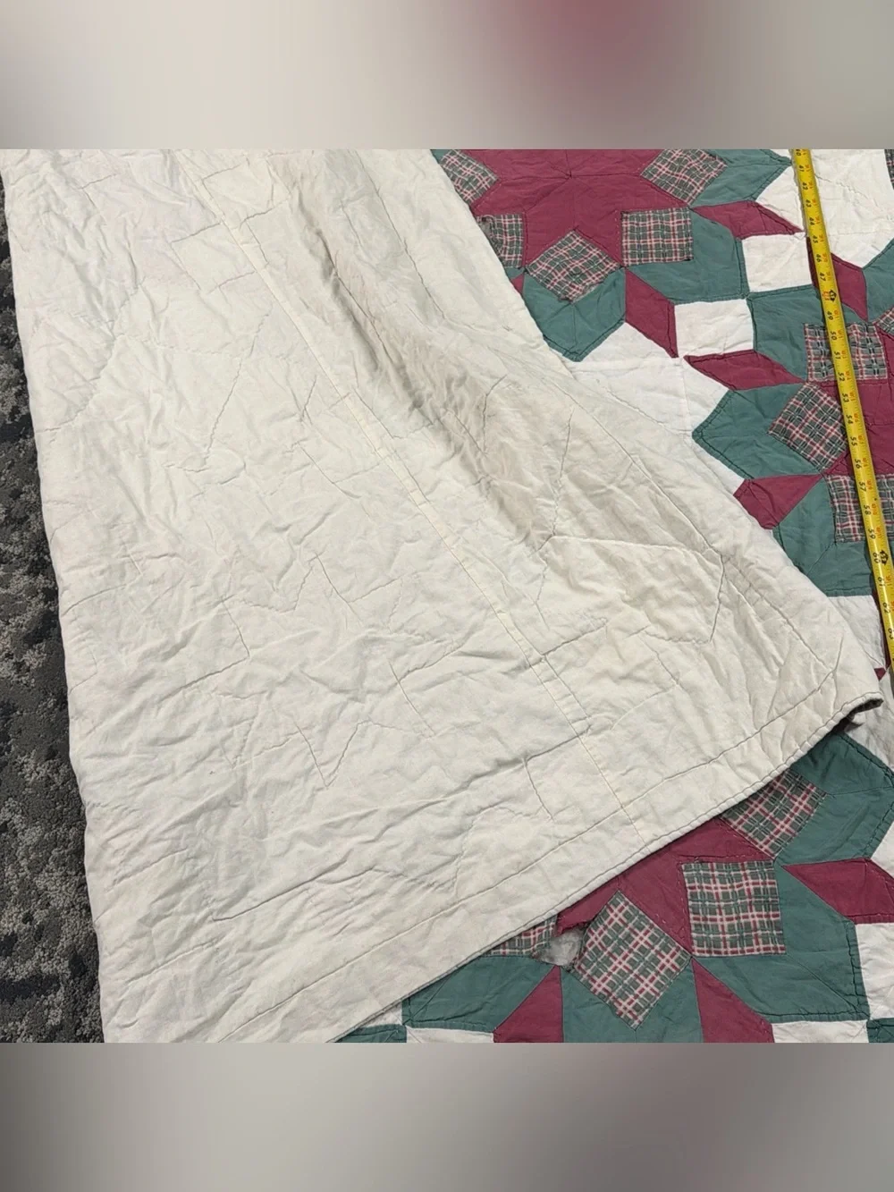 VTG Antique Very Old Quilt Blanket Patchwork 8 Pointed Stars 3D Hand Sewn 80x64”